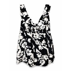 Swimsuits For All Swim Dress Size 26 Black White Floral Plus Size Tummy Control